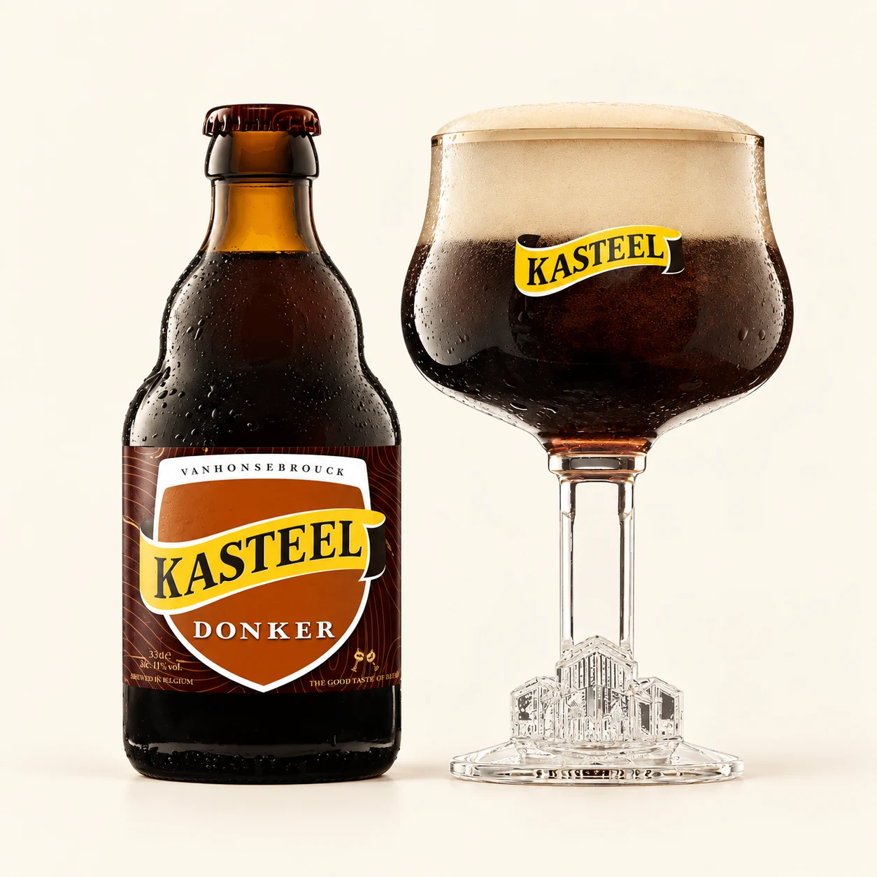 Bouteille et verre Kasteel Donker