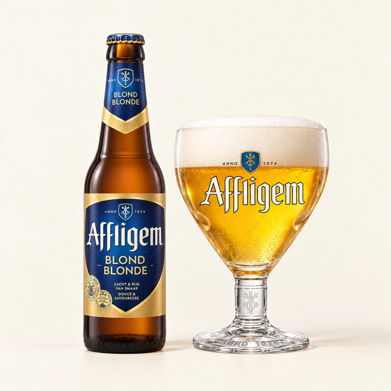 Bouteille et verre Affligem Blonde