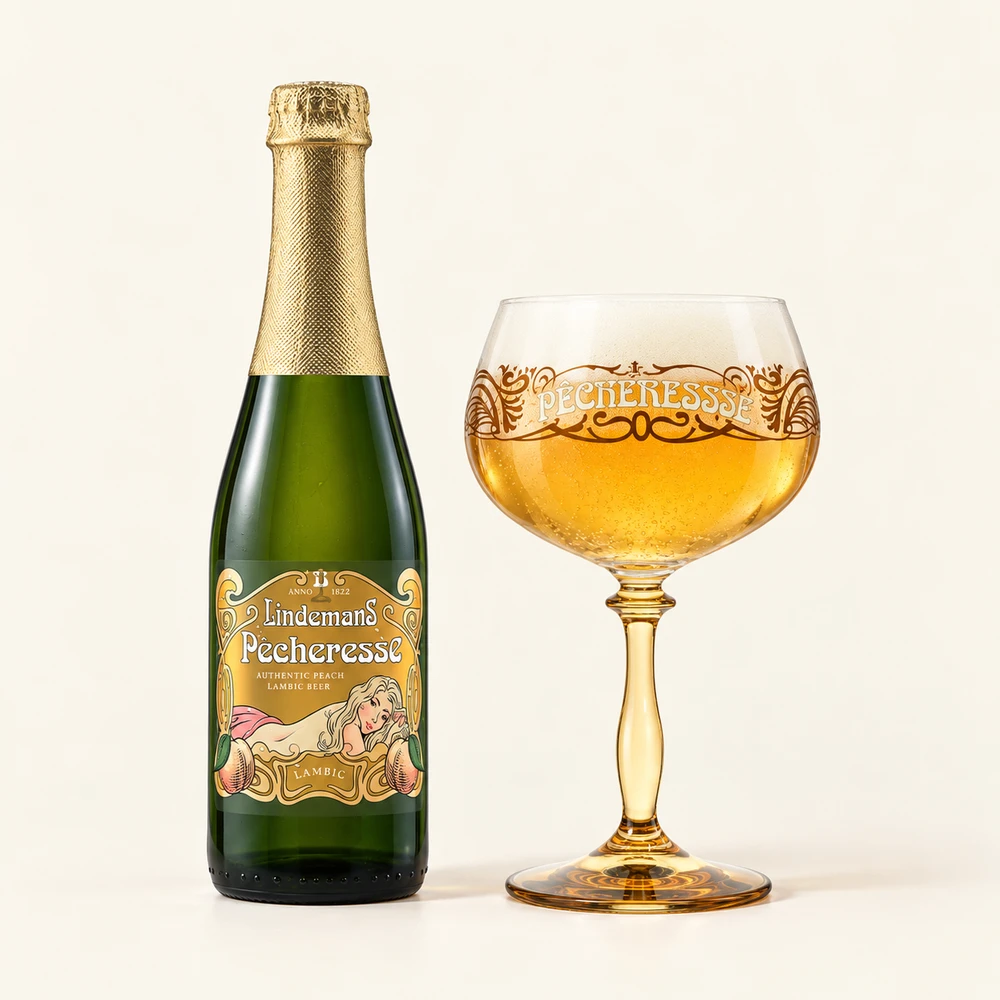 Bouteille et verre Lindemans Pêcheresse