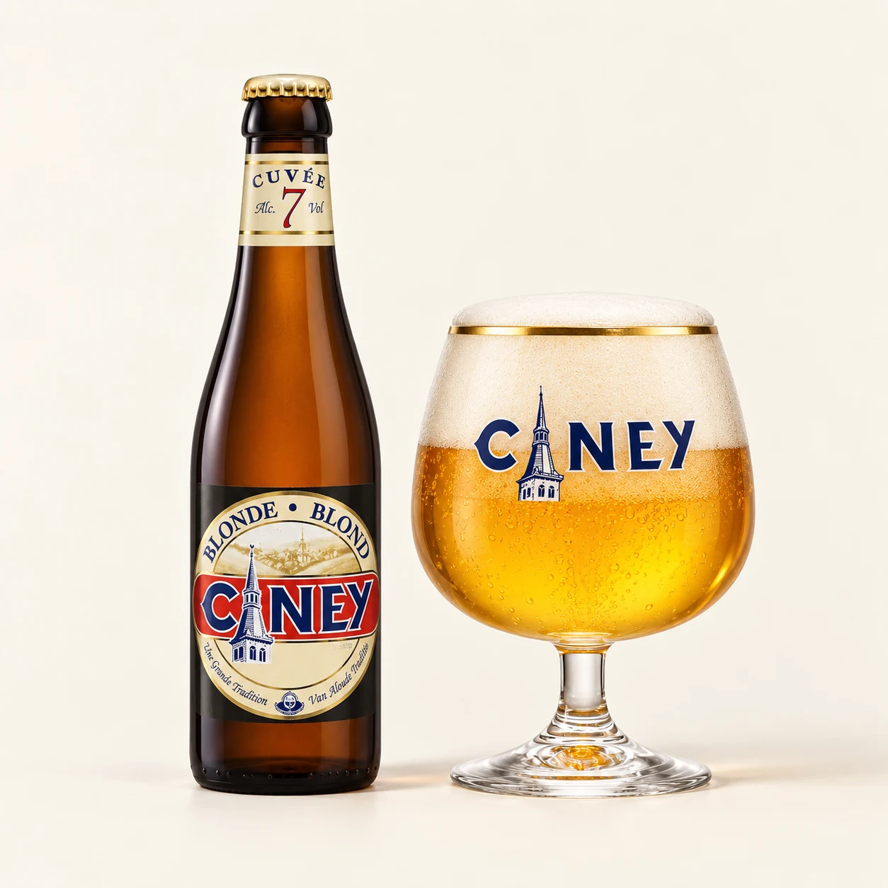 Bouteille et verre Ciney Blonde