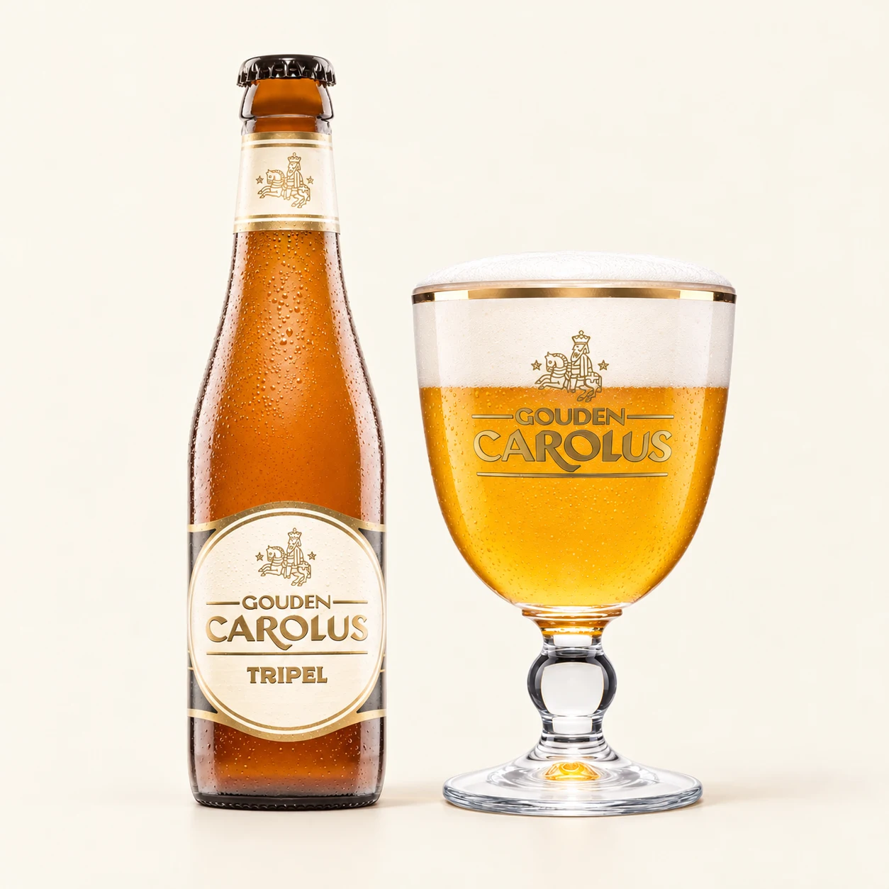 Bottle and glass Gouden Carolus Tripel