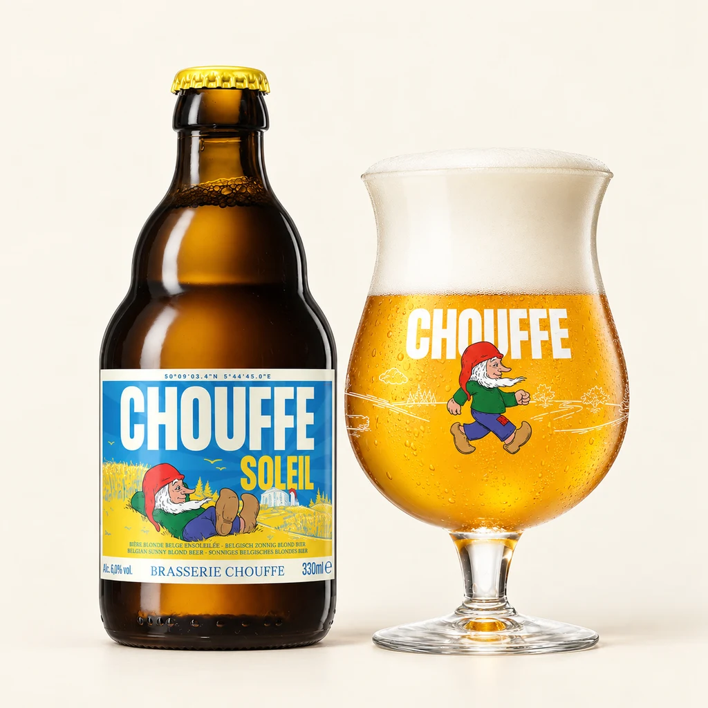 Bouteille et verre Chouffe Soleil