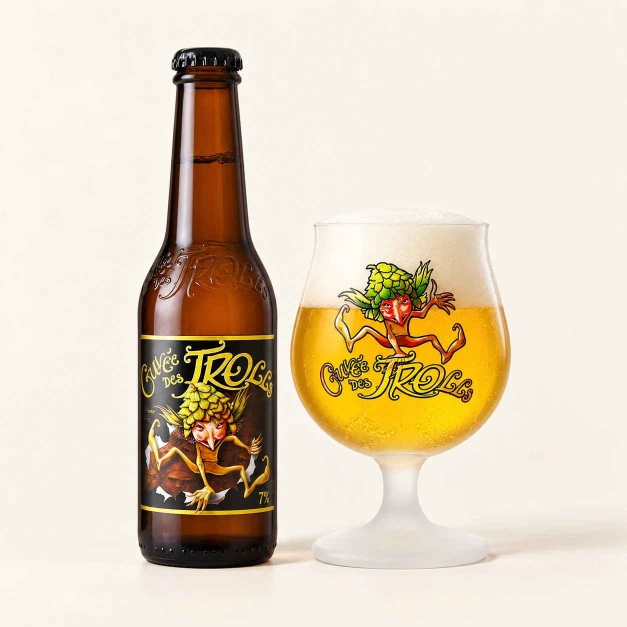 Bouteille et verre Cuvée des Trolls
