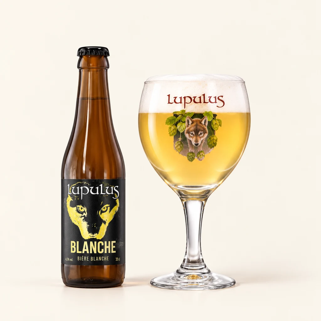 Bouteille et verre Lupulus Blanche