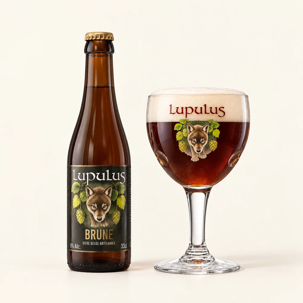 Bottle and glass Lupulus Brune