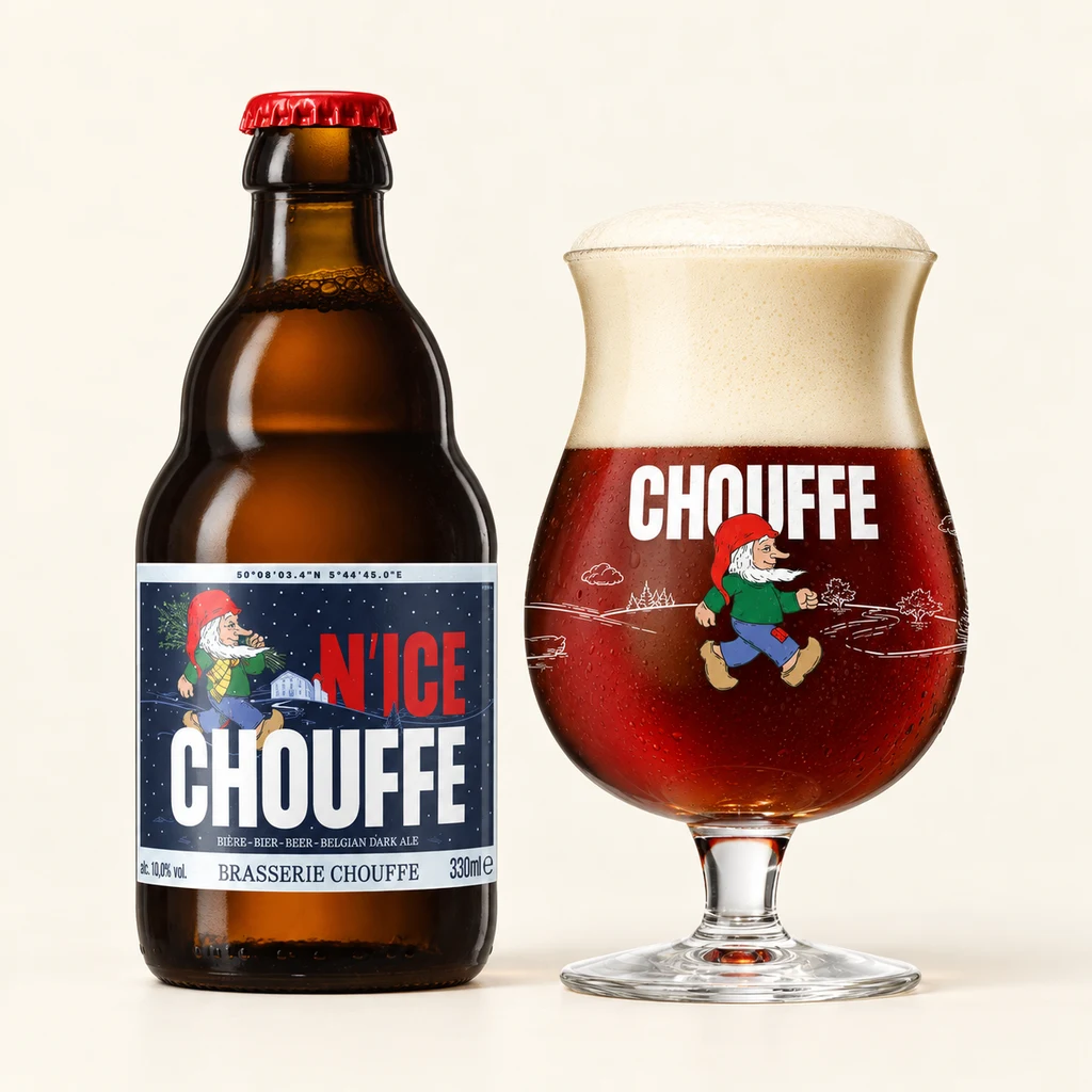 Bottle and glass N’Ice Chouffe
