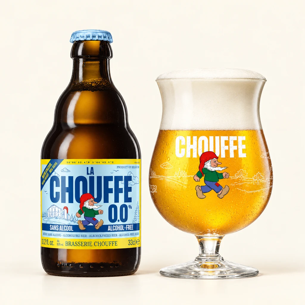 Bouteille et verre Chouffe 0,0 %