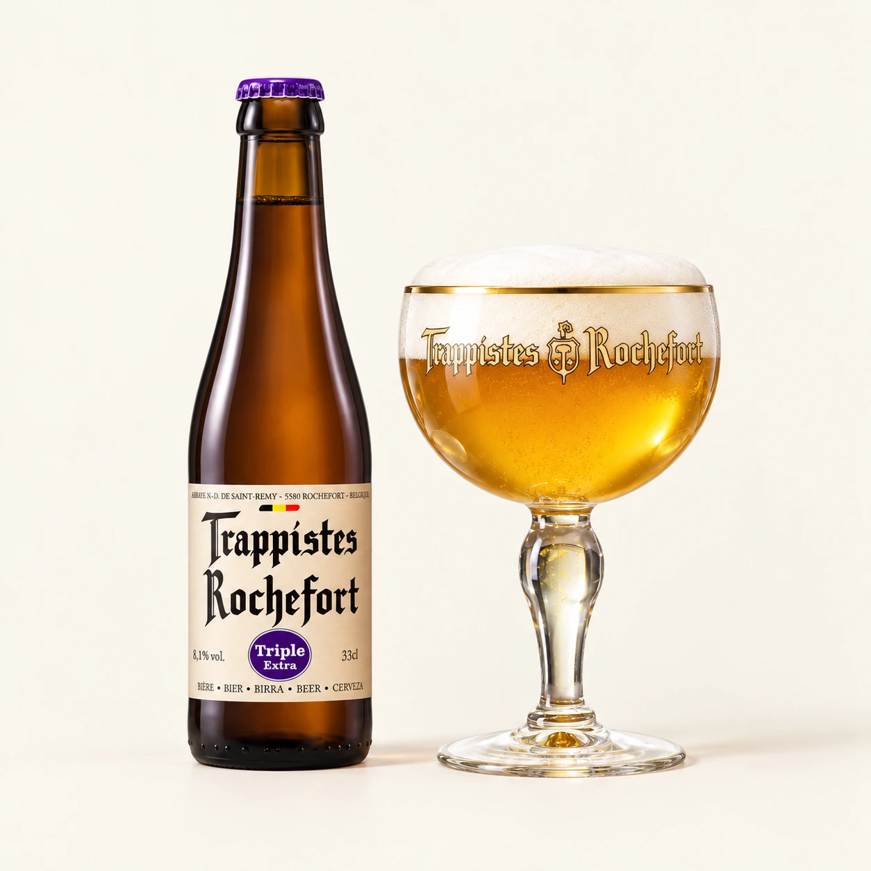 Bouteille et verre Rochefort Triple Extra