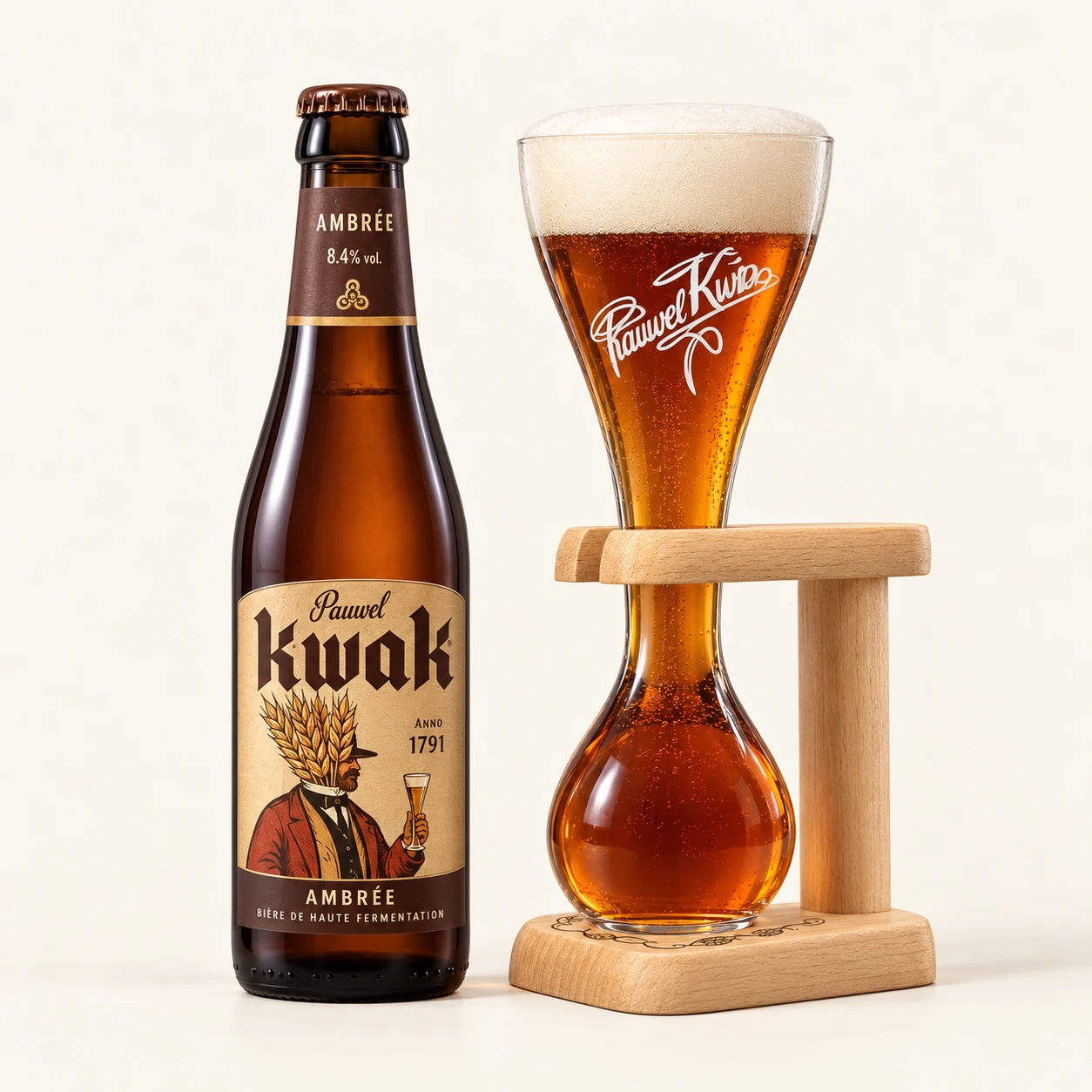 Bouteille et verre Kwak Ambrée