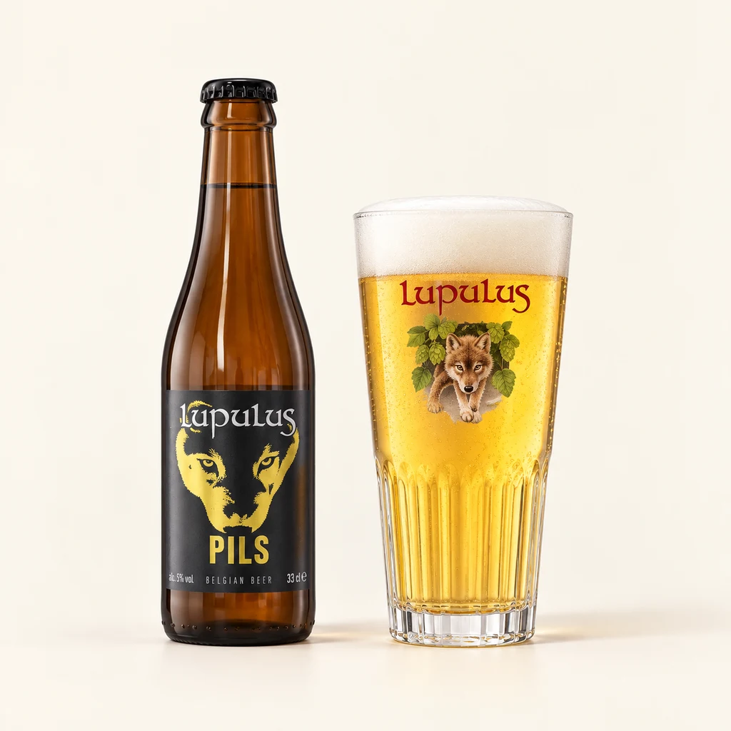 Bottle and glass Lupulus Pils