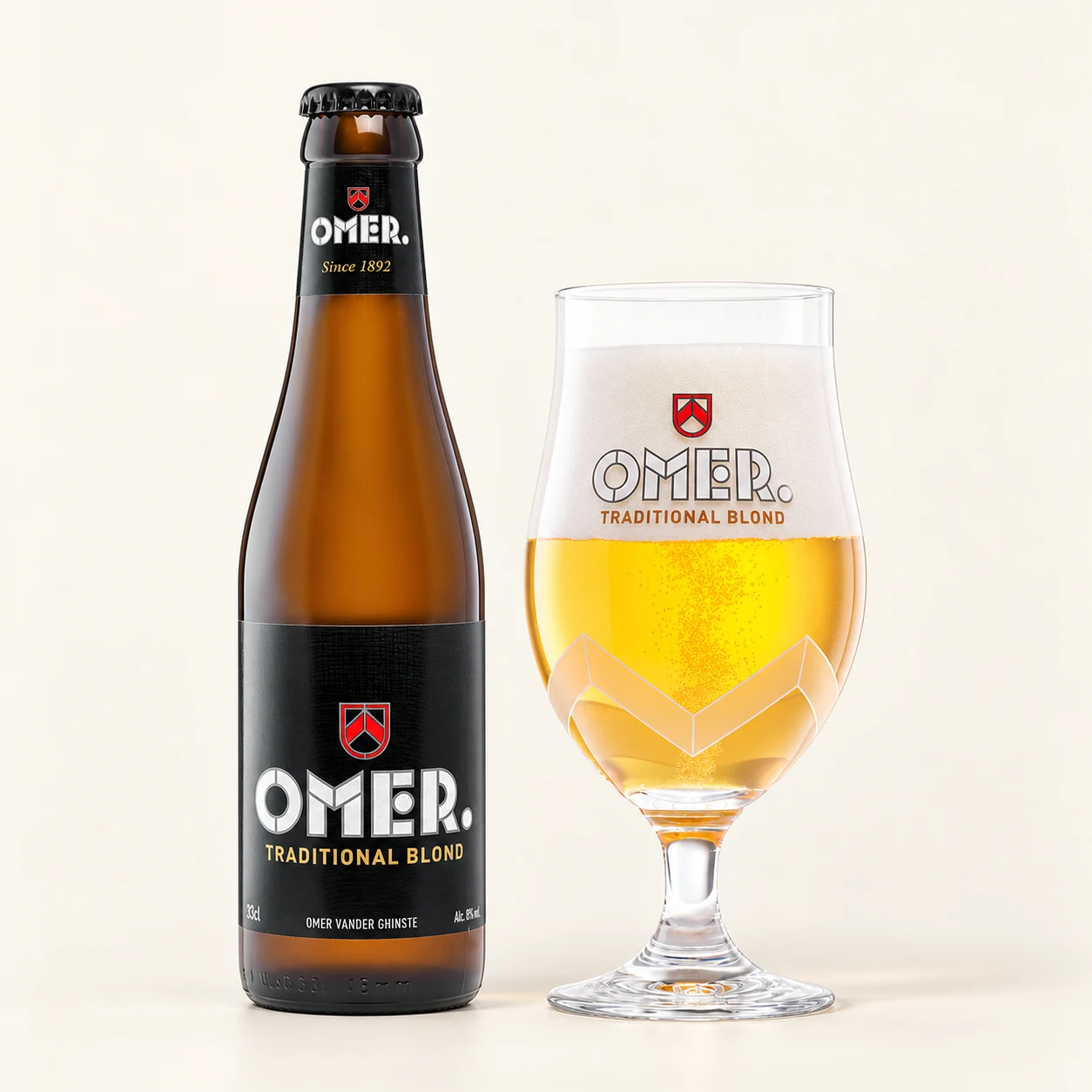 Bouteille et verre OMER. Traditional Blond