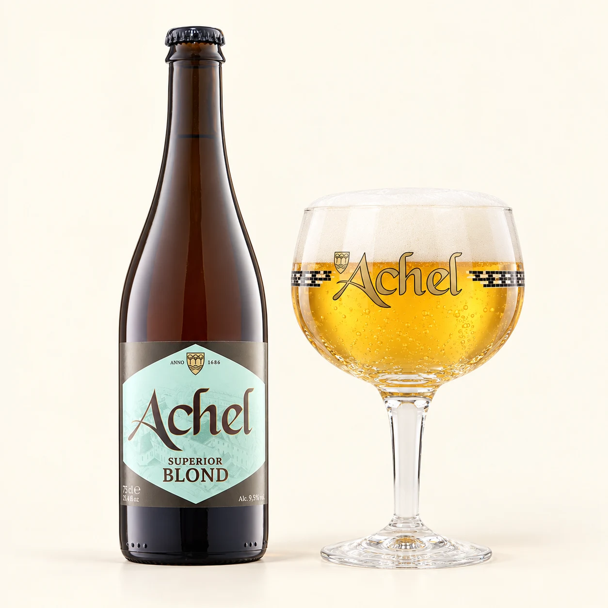 Bouteille et verre Achel Superior Blond