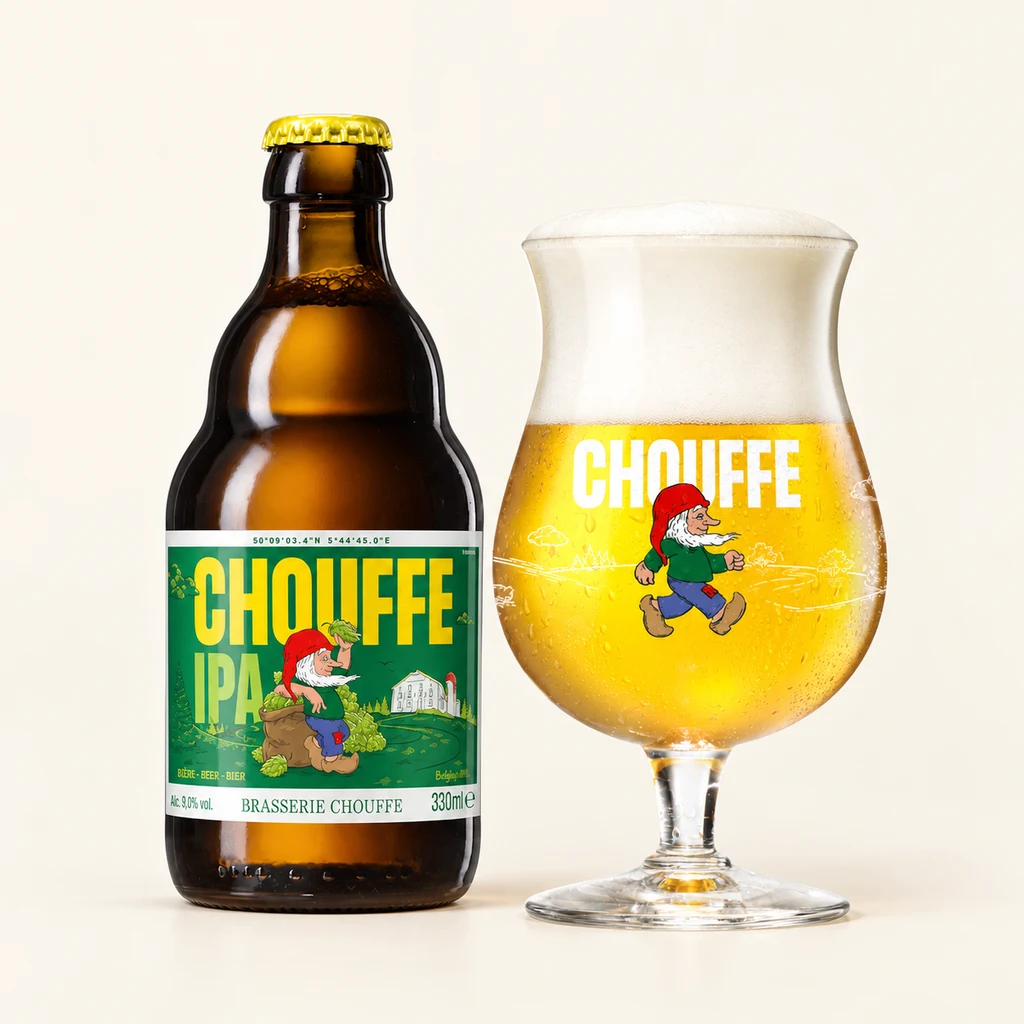 Bouteille et verre Chouffe IPA