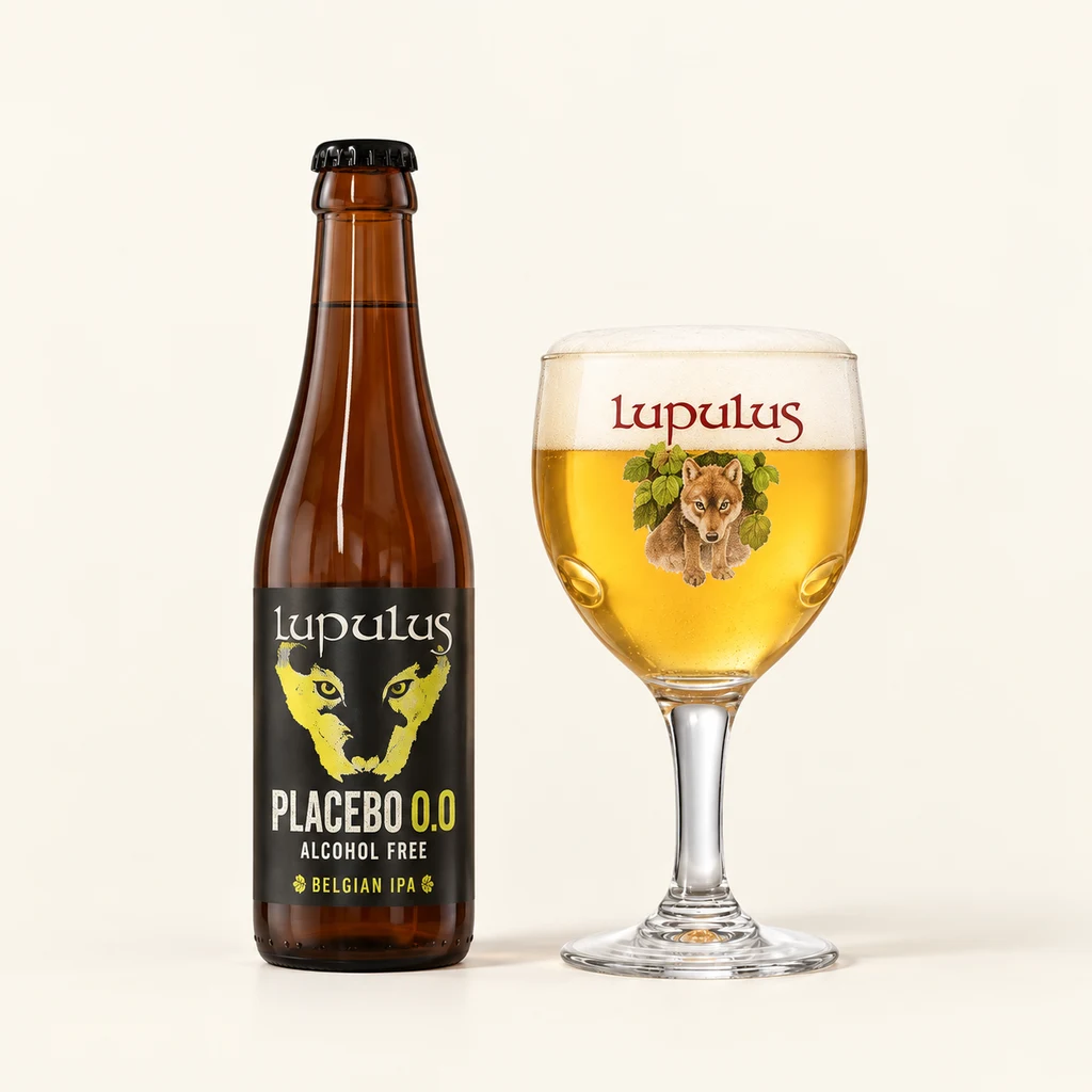 Fles en glas Lupulus Placebo 0,0 %